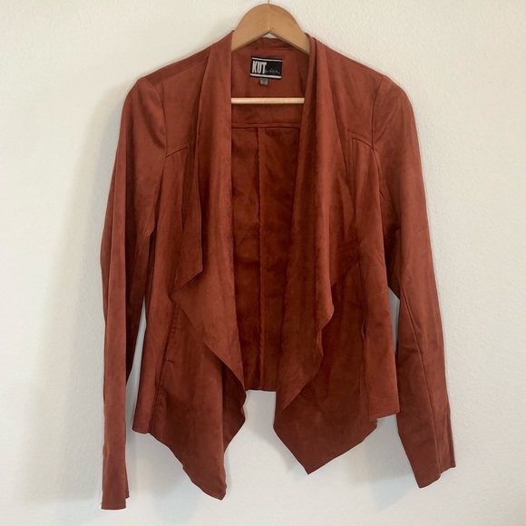 Faux Suede Drape Jacket Kut From The Kloth, Burnt Orange/Rust Size Medium - Picture 1 of 5